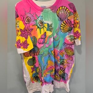 Vintage 90s Freeze Tag "Clothing For Cool People" Tropical Fish Coral All Over P